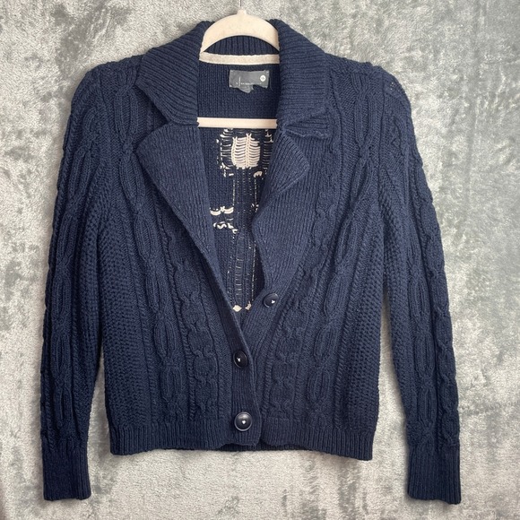 Anthropologie Anchors Away Cardigan Sweater Women XS Cable Knit Nautical Coastal - Picture 3 of 10